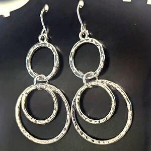 Hammered Steel Steampunk Dangle Drop Earrings  2.4" - Hypoallergenic